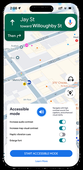 Accessible mode settings with haptic and caption options
