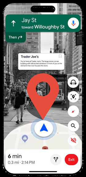 Immersive mode map view with place-based cues