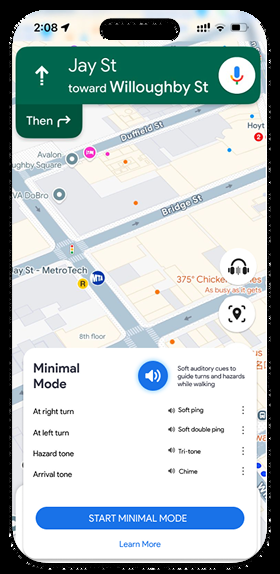 Minimal mode start navigation screen