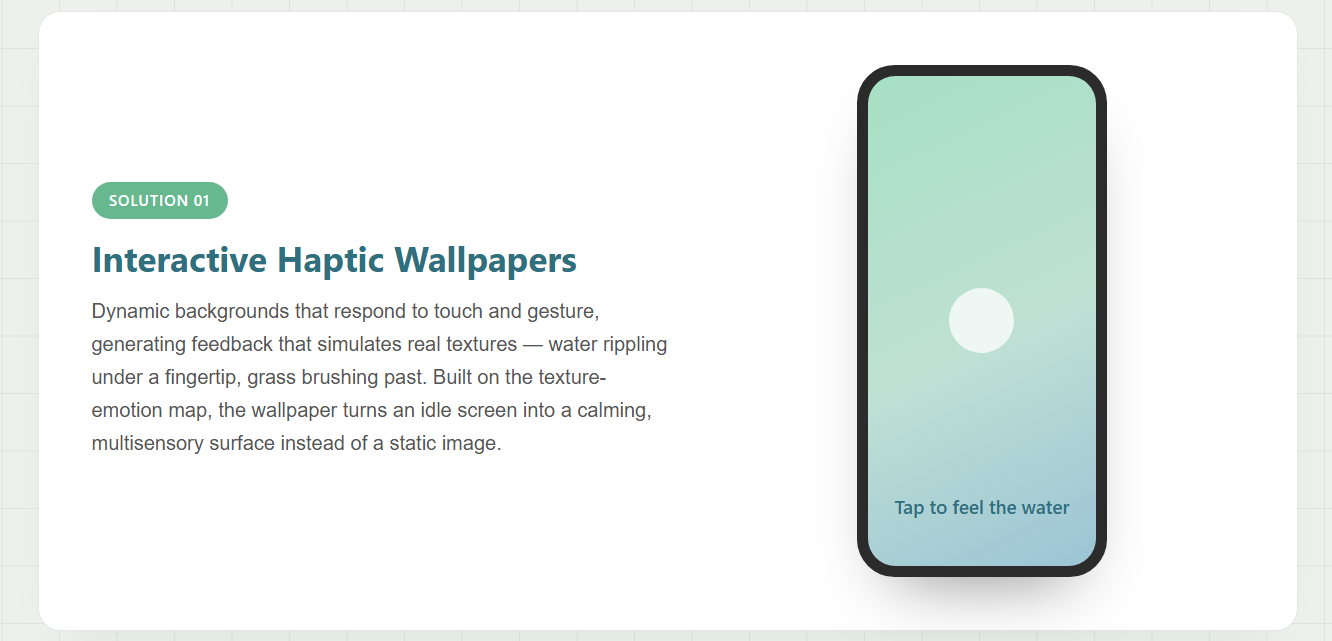 Interactive Haptic Wallpapers concept — texture wallpapers responding to touch on a phone